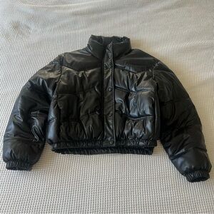 Zara faux leather black puffer jacket